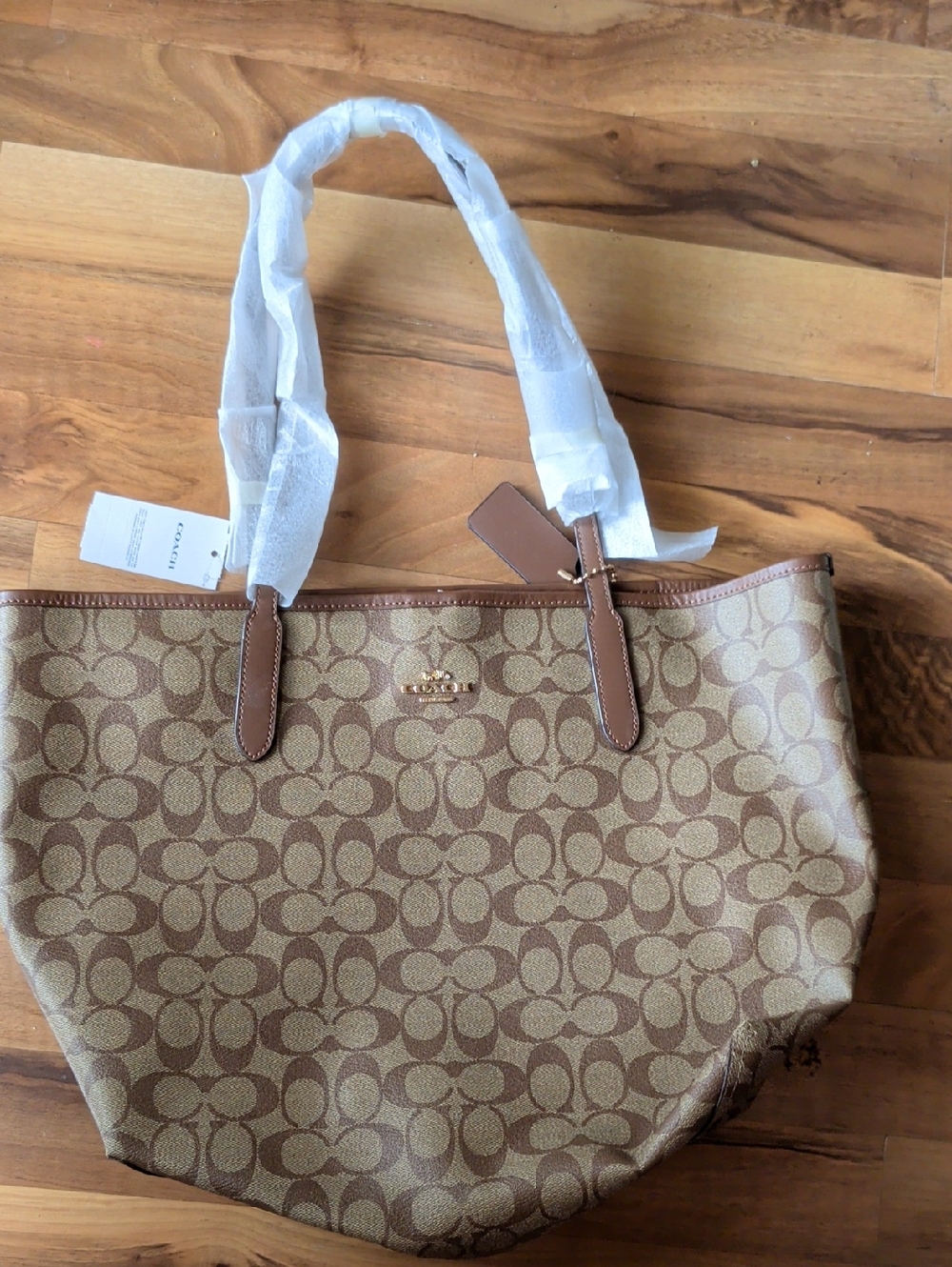Coach Brown Signature Canvas Tote with Leather Trim